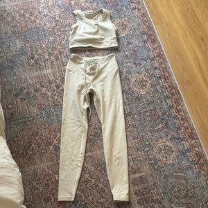 Year Of Ours Football legging and high neck sports bra in cream heather